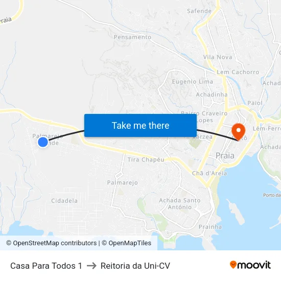 Casa Para Todos 1 to Reitoria da Uni-CV map