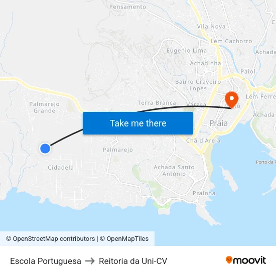 Escola Portuguesa to Reitoria da Uni-CV map
