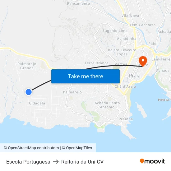 Escola Portuguesa to Reitoria da Uni-CV map