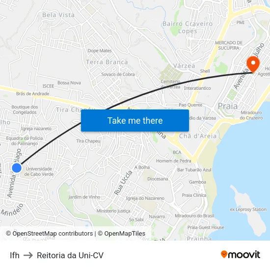 Ifh to Reitoria da Uni-CV map