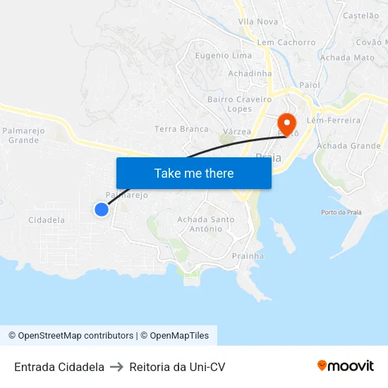 Entrada Cidadela to Reitoria da Uni-CV map