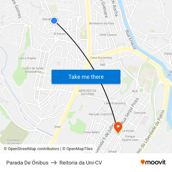 Parada De Ónibus to Reitoria da Uni-CV map