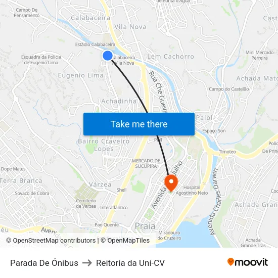 Parada De Ónibus to Reitoria da Uni-CV map