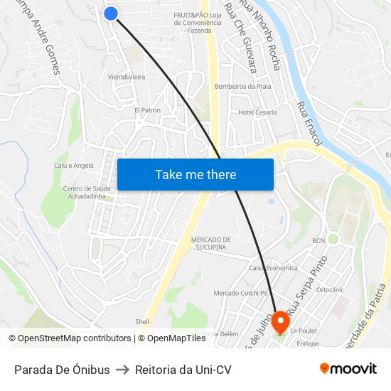 Parada De Ónibus to Reitoria da Uni-CV map