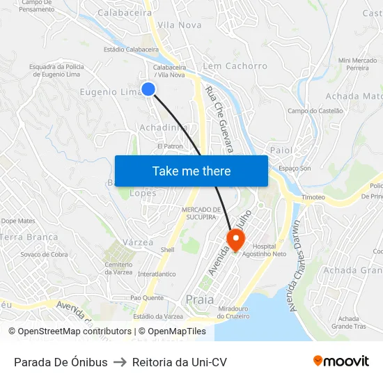 Parada De Ónibus to Reitoria da Uni-CV map
