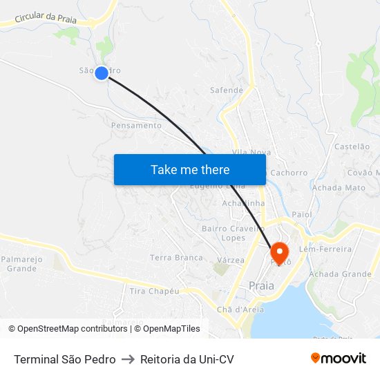 Terminal São Pedro to Reitoria da Uni-CV map
