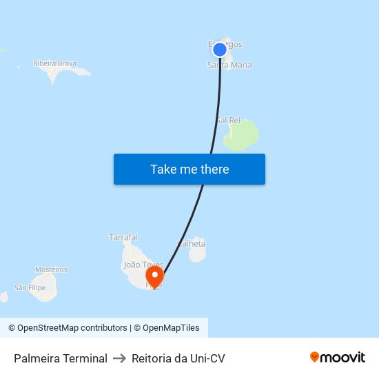 Palmeira Terminal to Reitoria da Uni-CV map