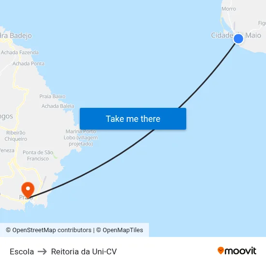 Escola to Reitoria da Uni-CV map