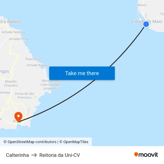 Calterinha to Reitoria da Uni-CV map