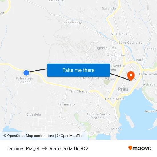 Terminal Piaget to Reitoria da Uni-CV map