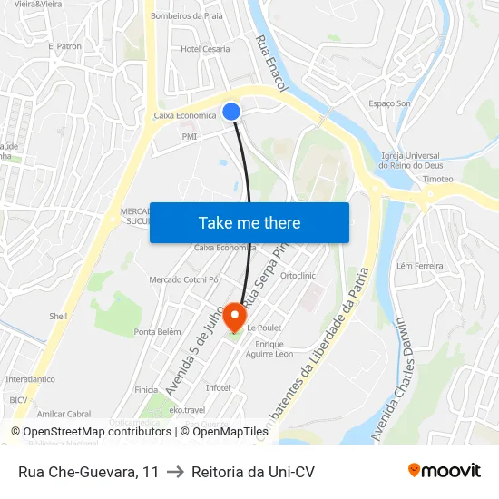 Rua Che-Guevara, 11 to Reitoria da Uni-CV map