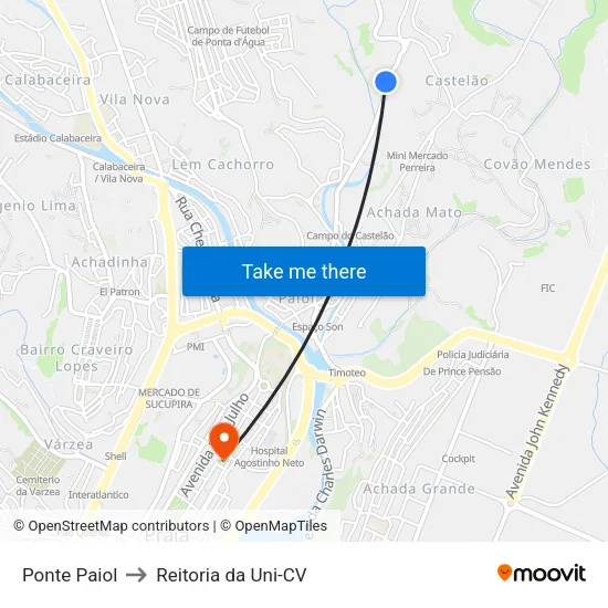 Ponte Paiol to Reitoria da Uni-CV map