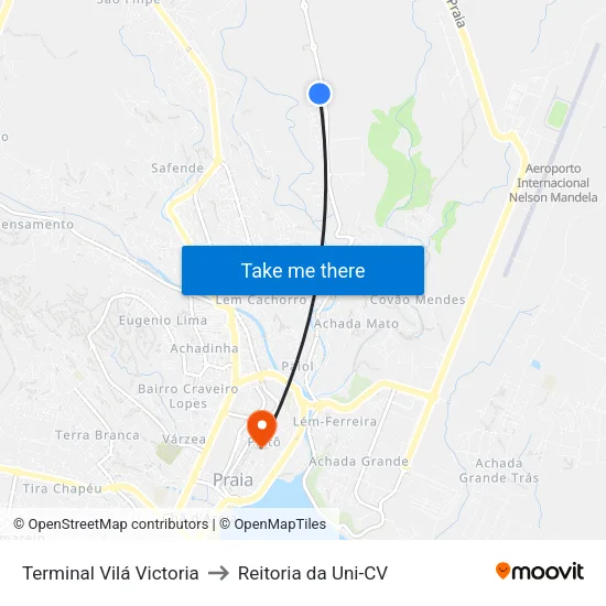 Terminal Vilá Victoria to Reitoria da Uni-CV map