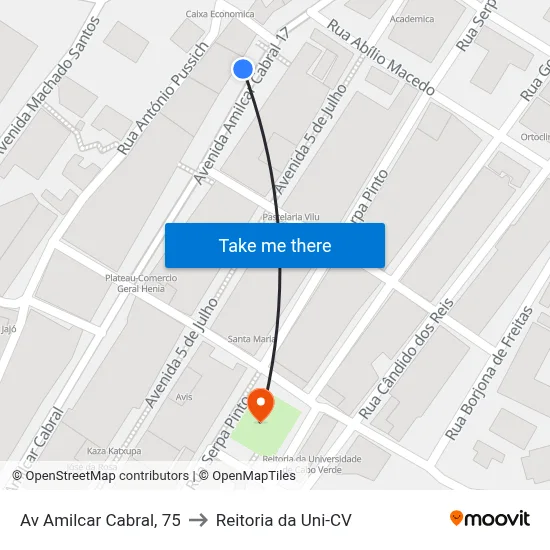 Av Amilcar Cabral, 75 to Reitoria da Uni-CV map