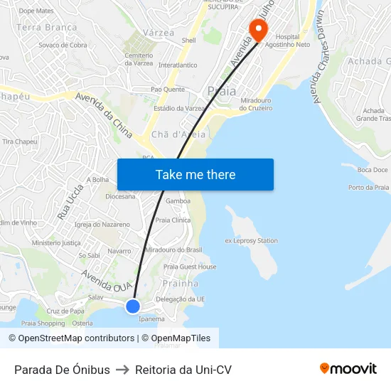 Parada De Ónibus to Reitoria da Uni-CV map