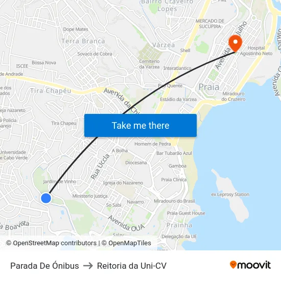 Parada De Ónibus to Reitoria da Uni-CV map