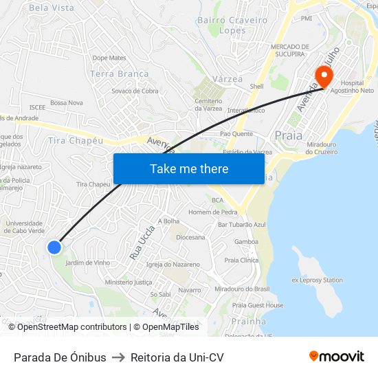 Parada De Ónibus to Reitoria da Uni-CV map