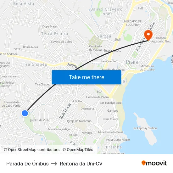 Parada De Ónibus to Reitoria da Uni-CV map