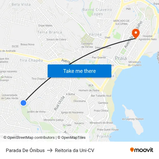 Parada De Ónibus to Reitoria da Uni-CV map