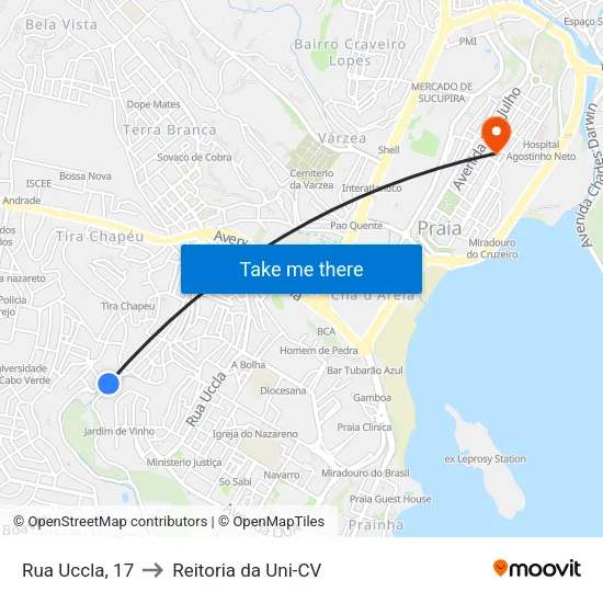 Rua Uccla, 17 to Reitoria da Uni-CV map