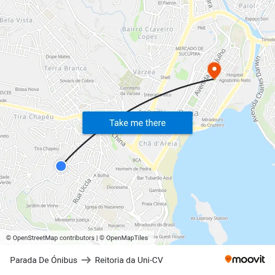 Parada De Ónibus to Reitoria da Uni-CV map