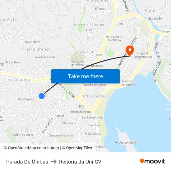 Parada De Ónibus to Reitoria da Uni-CV map