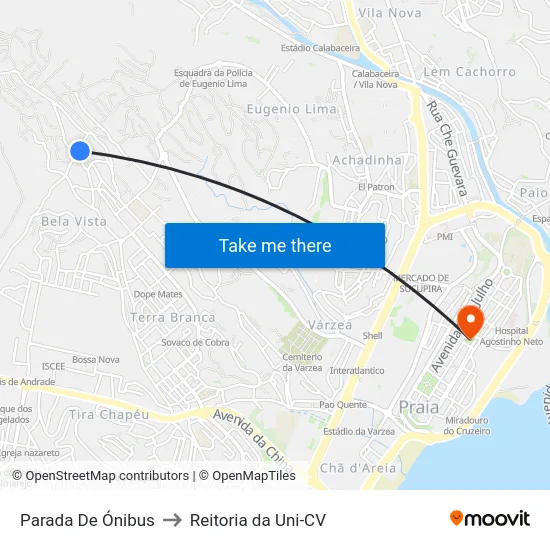 Parada De Ónibus to Reitoria da Uni-CV map