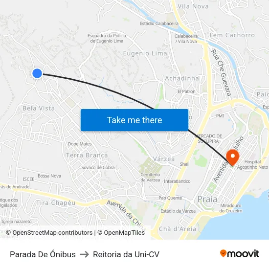 Parada De Ónibus to Reitoria da Uni-CV map