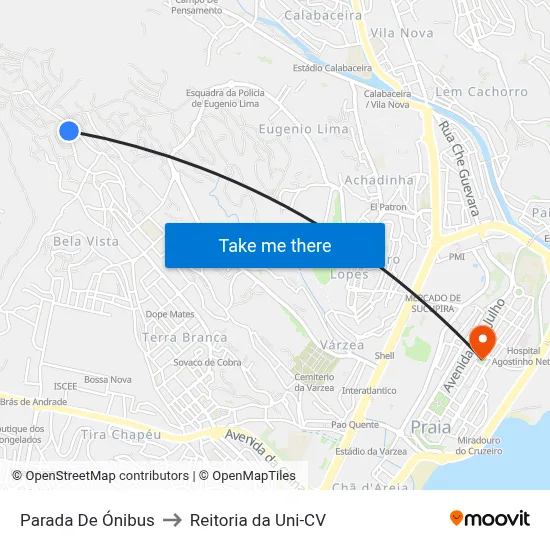 Parada De Ónibus to Reitoria da Uni-CV map