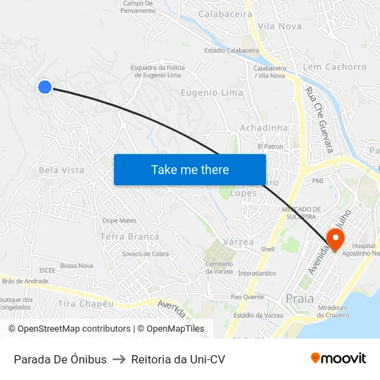 Parada De Ónibus to Reitoria da Uni-CV map