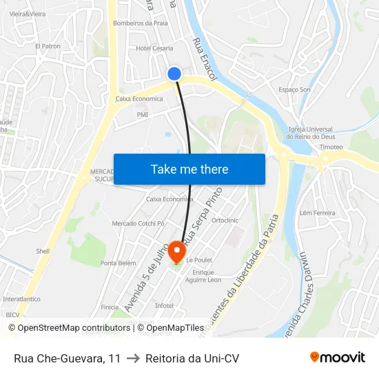 Rua Che-Guevara, 11 to Reitoria da Uni-CV map