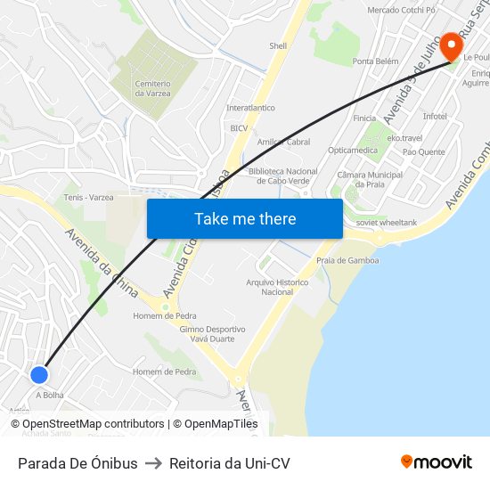 Parada De Ónibus to Reitoria da Uni-CV map