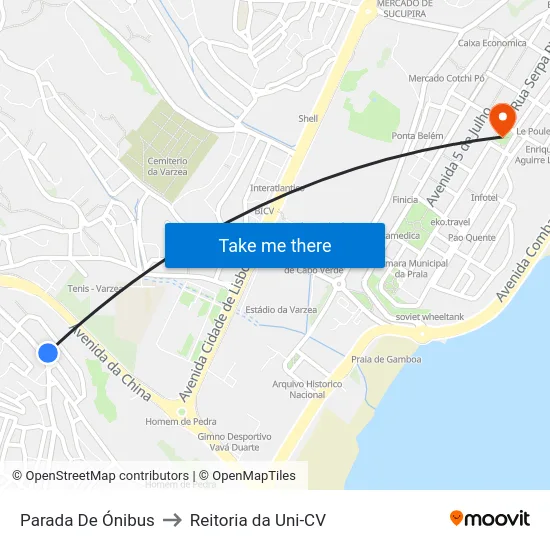 Parada De Ónibus to Reitoria da Uni-CV map