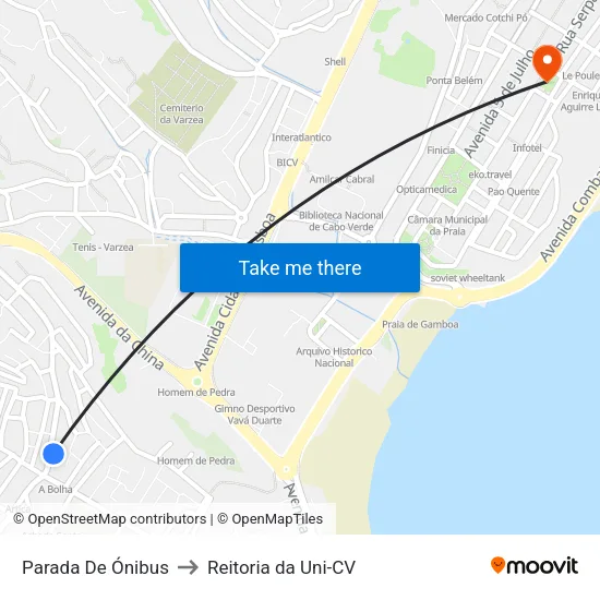 Parada De Ónibus to Reitoria da Uni-CV map