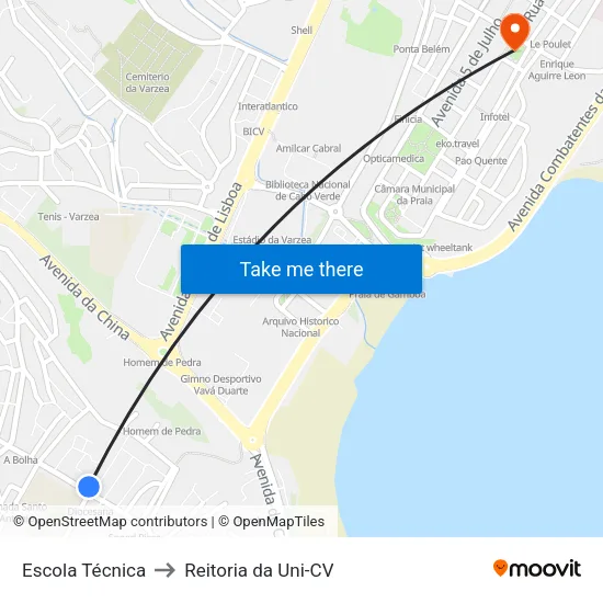 Escola Técnica to Reitoria da Uni-CV map