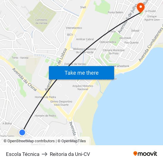 Escola Técnica to Reitoria da Uni-CV map