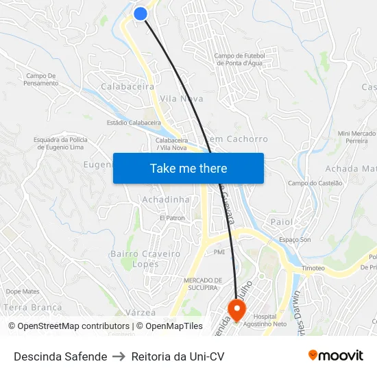 Descinda Safende to Reitoria da Uni-CV map