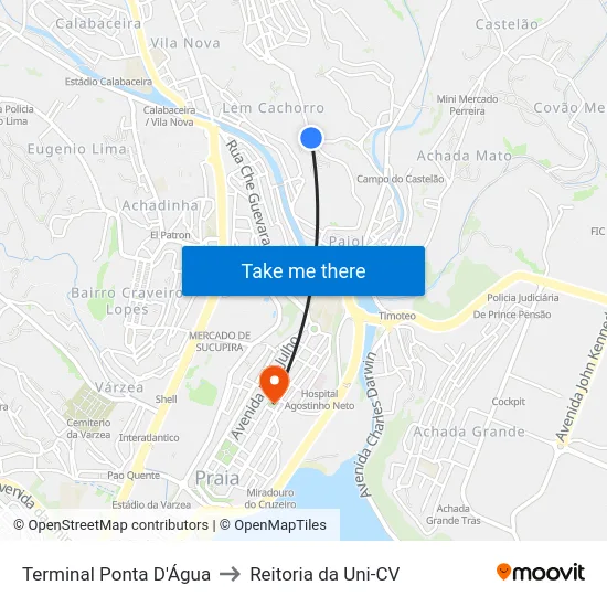 Terminal Ponta D'Água to Reitoria da Uni-CV map