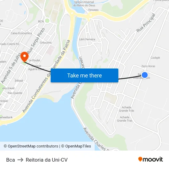 Bca to Reitoria da Uni-CV map