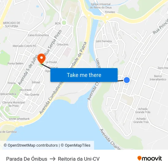 Parada De Ónibus to Reitoria da Uni-CV map