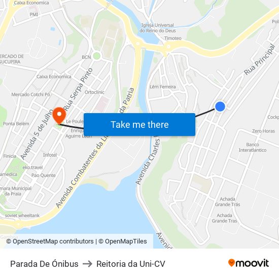 Parada De Ónibus to Reitoria da Uni-CV map