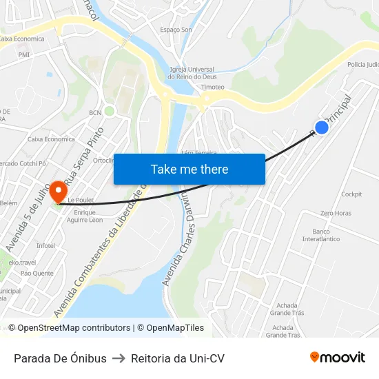 Parada De Ónibus to Reitoria da Uni-CV map