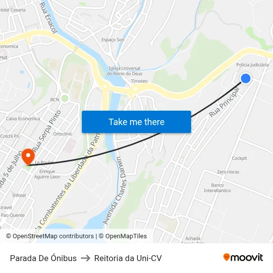Parada De Ónibus to Reitoria da Uni-CV map