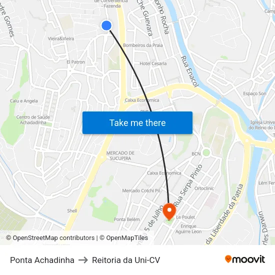 Ponta Achadinha to Reitoria da Uni-CV map