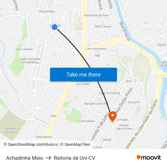 Achadinha Meio to Reitoria da Uni-CV map