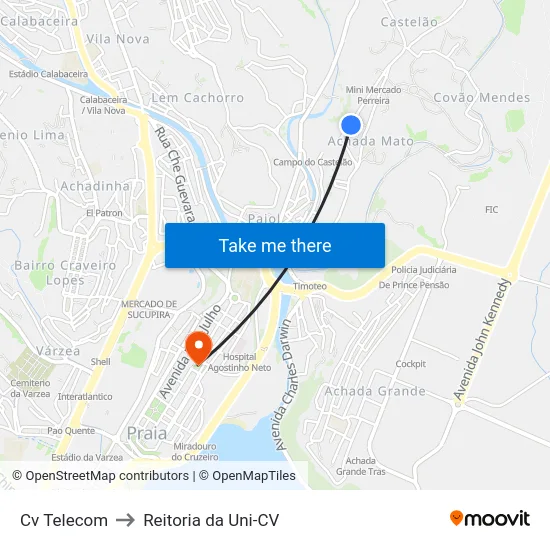 Cv Telecom to Reitoria da Uni-CV map