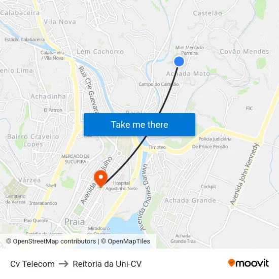 Cv Telecom to Reitoria da Uni-CV map