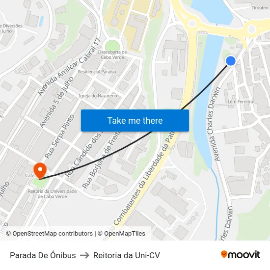 Parada De Ónibus to Reitoria da Uni-CV map