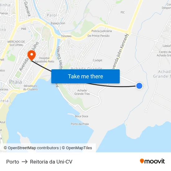 Porto to Reitoria da Uni-CV map