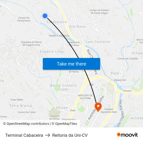 Terminal Cabaceira to Reitoria da Uni-CV map